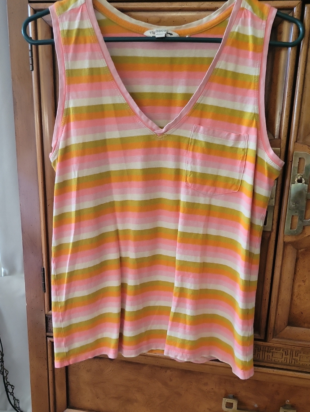 Toad&Co Pink, Yellow & Green Striped V-Neck Tank